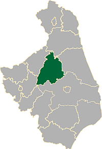 Mapka z zaznaczeniem powiatu monieckiego